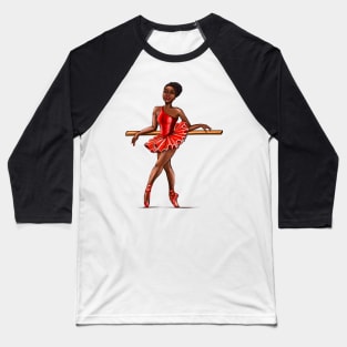 Ballet in red pointe shoes - ballerina at rest - ballerina taking a break  in red tutu and red shoes  - brown skin ballerina Baseball T-Shirt